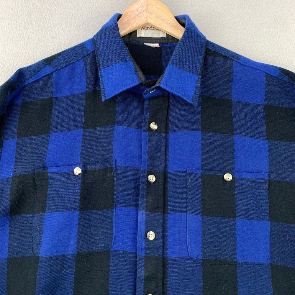 VTG Windridge Buffalo Plaid Flannel Shirt Mens‎ L Blue Black Casual Long Sleeve